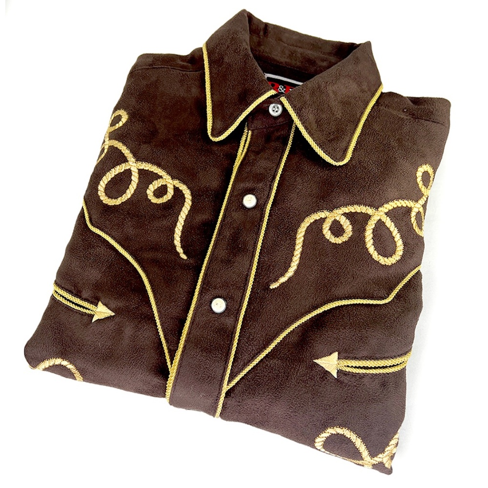 Brooks & Dunn Brown Microsuede Western Shirt with Yellow Rope Trim